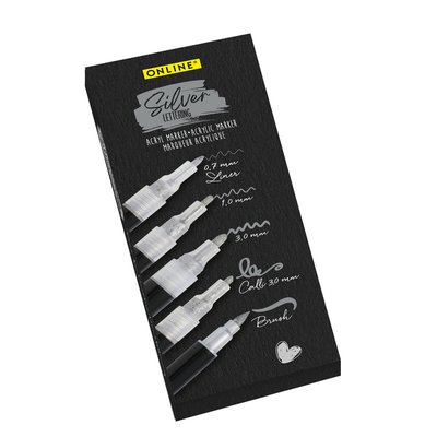 Marqueur acrylique Online lettering 5 largeurs argent