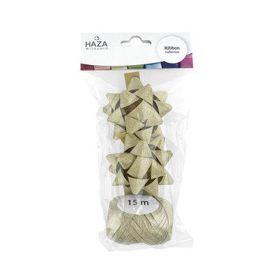 Ruban cadeau Polyband + 2 rosettes or pailleté