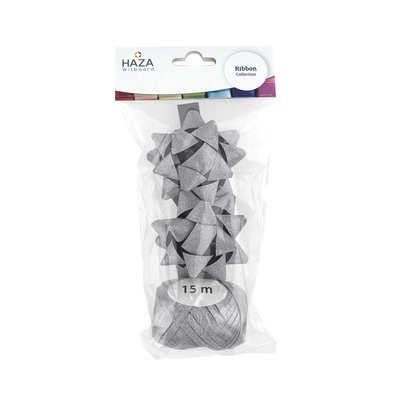 Ruban cadeau Polyband + 2 rosettes argent pailleté