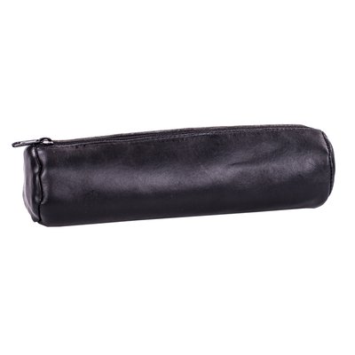 Trousse ronde Oxford 22x6cm cuir noir