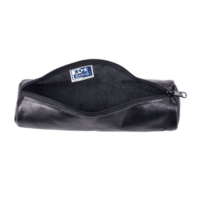 Trousse ronde Oxford 22x6cm cuir noir