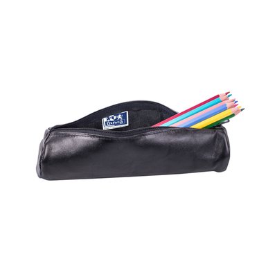 Trousse ronde Oxford 22x6cm cuir noir