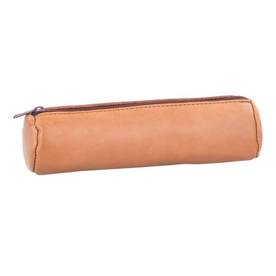 Trousse ronde Oxford 22x6cm cuir naturel