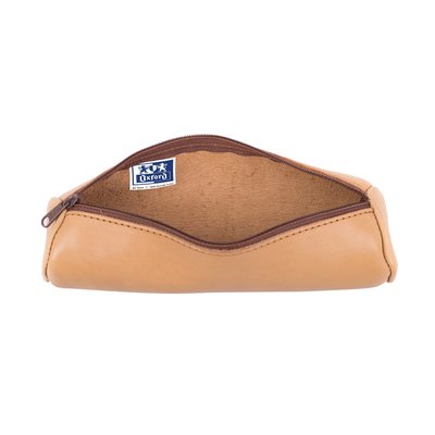 Trousse ronde Oxford 22x6cm cuir naturel