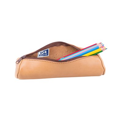 Trousse ronde Oxford 22x6cm cuir naturel