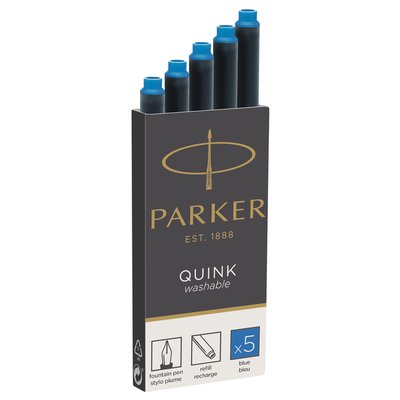 Recharge d'encre Parker Quink lavable bleu blister 5 pièces
