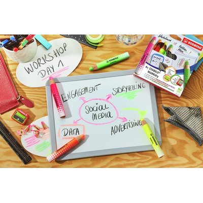 Crayon tableau blanc STABILO MARKdry étui 4 couleurs néon