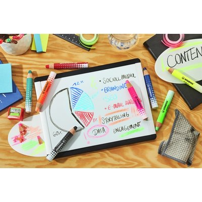 Crayon tableau blanc STABILO MARKdry étui 4 couleurs néon