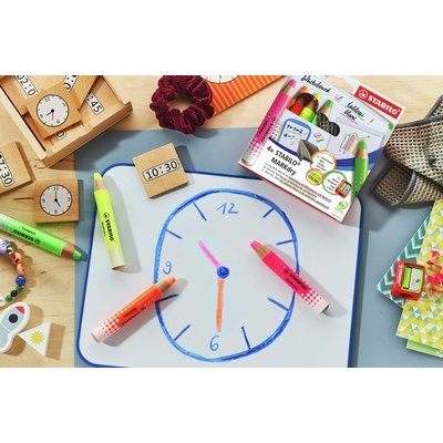 Crayon tableau blanc STABILO MARKdry étui 4 couleurs néon
