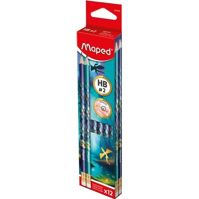 Crayon graphite Maped Dragon HB avec gomme lot 12 pièces assorti
