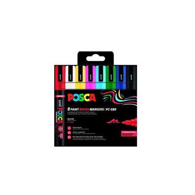 Paintmarker Uni POSCA PC-5BR brushpunt medium set à 8 kleuren