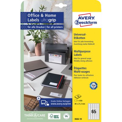 Etiket Avery 3666-10 38x21.2mm wit 650 stuks