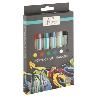 Marqueur acrylique Nassau double pointe set 6 couleurs