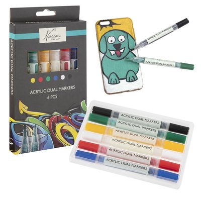 Marqueur acrylique Nassau double pointe set 6 couleurs