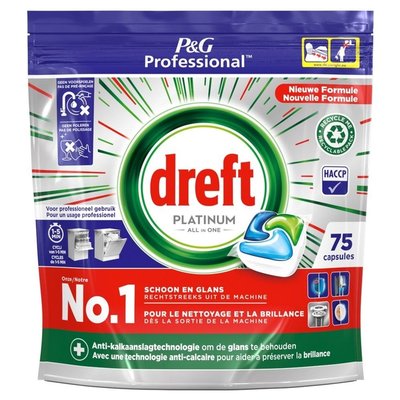 Vaatwastabletten Dreft All-in-1 professional Platinum regular 75 stuks