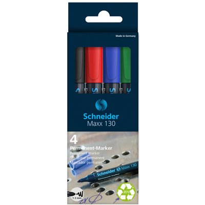 Marqueur permanent Schneider Maxx 130 ogive 1-3mm assorti 4 pièces