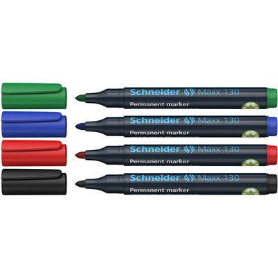 Marqueur permanent Schneider Maxx 130 ogive 1-3mm assorti 4 pièces