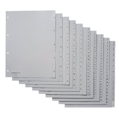 Intercalaire Quantore 4 perforations numéro 1-15 PP gris