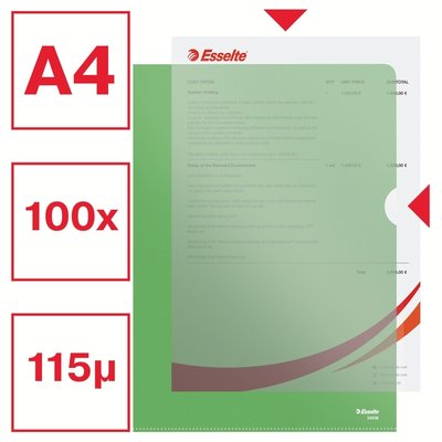 Pochette modèle L Esselte Standard A4 PP 0,11mm vert 100 pièces