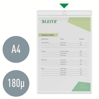 Insteekmap U-model Leitz Premium met ophangoog 0.20mm PVC A4 transparant 50 stuks