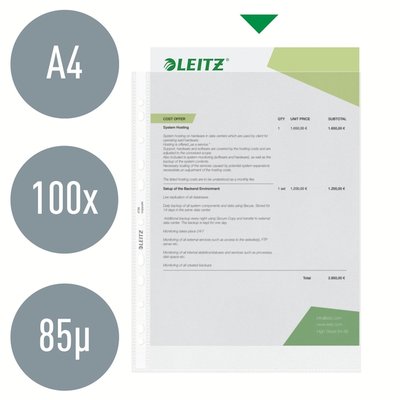 Pochette Leitz Premium Standard Copy safe A4 11 perfPP 0,085mm transparent 100 pièces