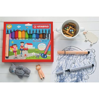 Feutre STABILO Trio Scribbi 368/14 assorti étui 14 pièces