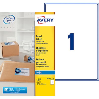 Etiket Avery J8167-25 199.6x289.1mm wit 25 stuks