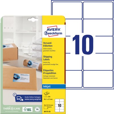 Etiket Avery J8173-25 99.1x57mm wit 250 stuks